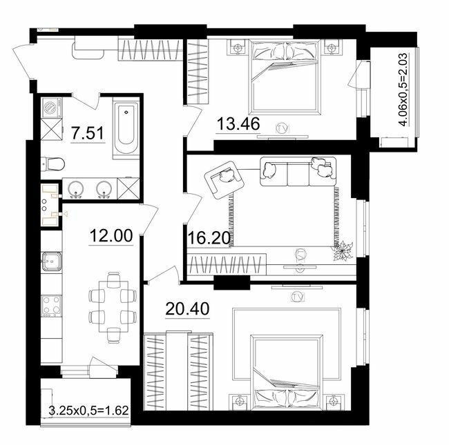 3-кімнатна 88.43 м² в ЖК Посейдон від 21 650 грн/м², Одеса