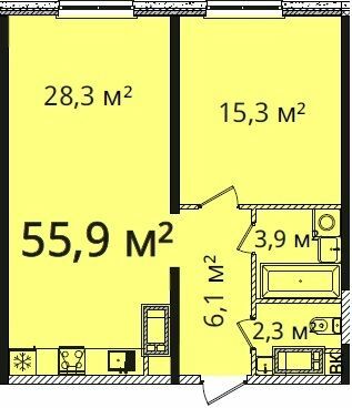 1-кімнатна 55.9 м² в Апарт-комплекс Морська резиденція від 30 400 грн/м², Одеса