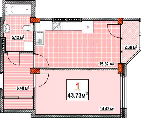 1-комнатная 43.73 м² в КД Консул от 37 500 грн/м², Одесса