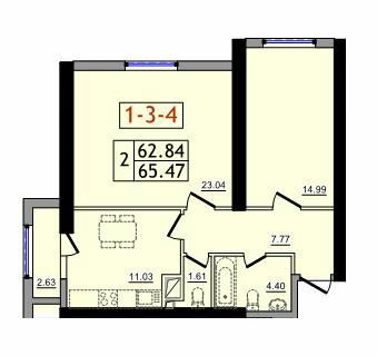 2-кімнатна 65.47 м² в ЖК Сорок сьома перлина від 20 700 грн/м², с. Крижанівка