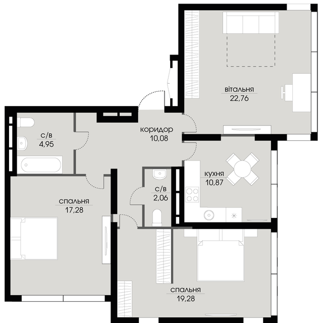3-кімнатна 87.28 м² в ЖК Echo Park 2 від 40 000 грн/м², с. Петропавлівська Борщагівка