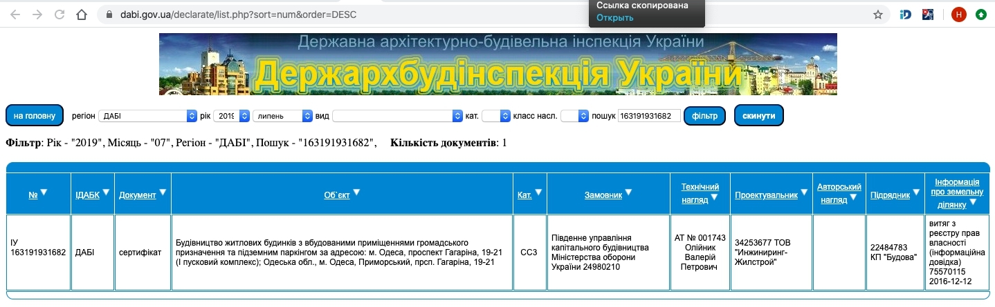 Сертифікат про готовність 1 дом, ЖК Чотири сезони