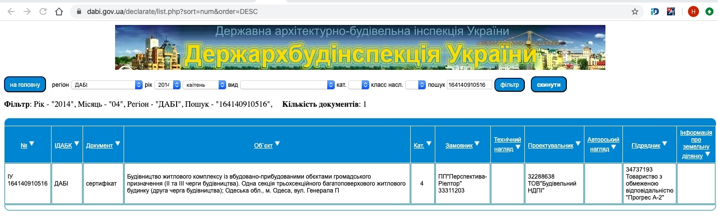 Сертифікат про готовність Дом (секция 1), ЖК Затишний