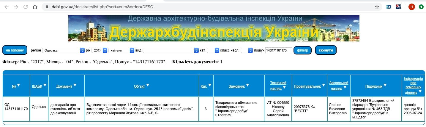 Сертифікат про готовність Секция 1, ЖК Успіх