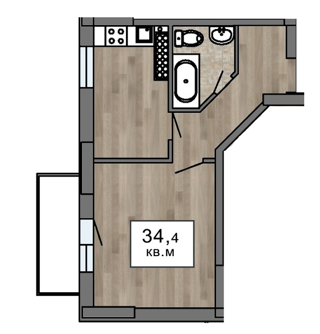 1-кімнатна 34.4 м² в ЖК Клубний 7 від 18 550 грн/м², Одеса