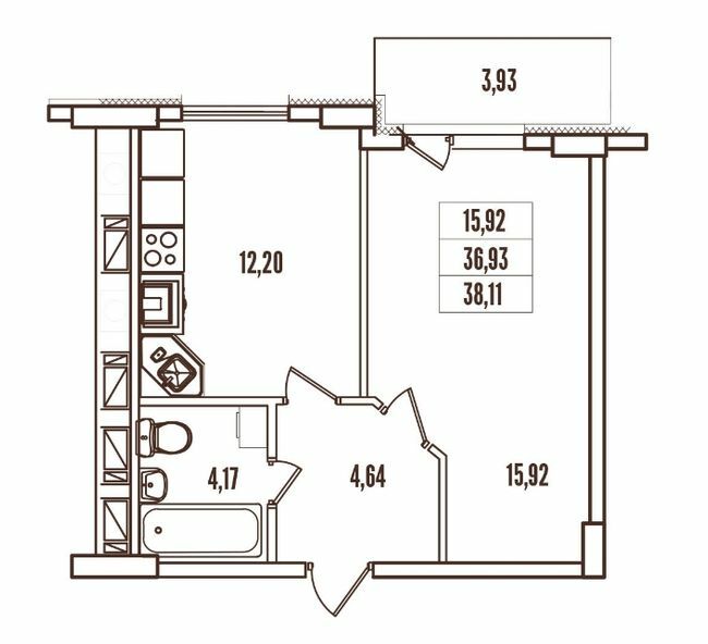 1-кімнатна 38.11 м² в ЖК Континент від 28 400 грн/м², Одеса