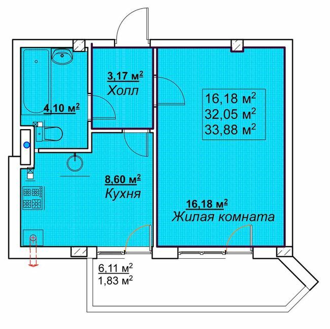 1-кімнатна 33.88 м² в ЖК Маріїнський від забудовника, смт Великодолинське