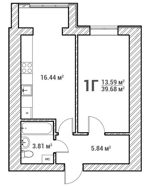 1-комнатная 39.68 м² в ЖК Молодежный городок от 16 000 грн/м², с. Крюковщина