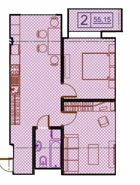 2-кімнатна 55.15 м² в ЖК Простір на Гераневій від 31 850 грн/м², Одеса
