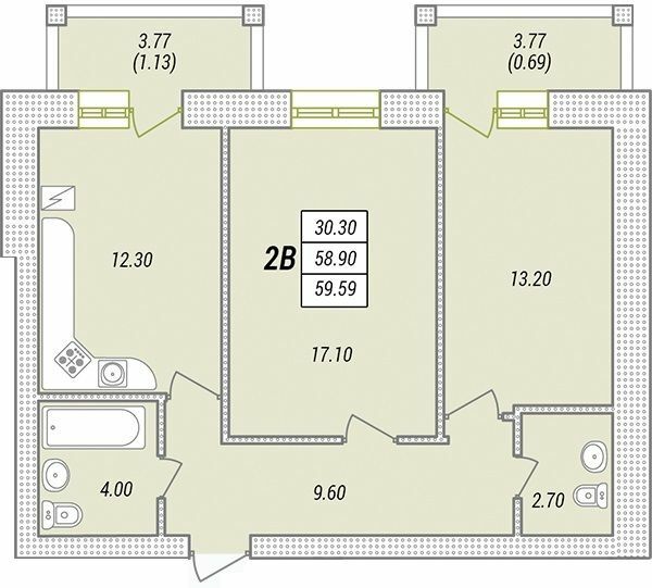 2-кімнатна 59.59 м² в ЖК Парк Совіньон від 18 850 грн/м², смт Таїрове