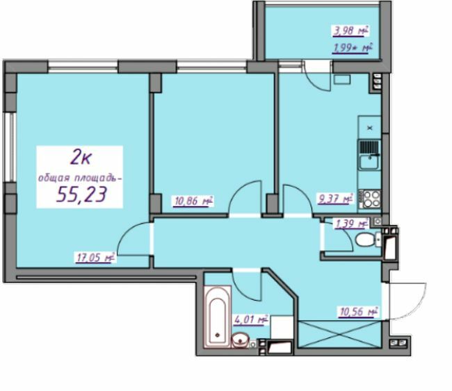 2-кімнатна 55.23 м² в ЖМ Сьоме Небо від 16 150 грн/м², смт Авангард