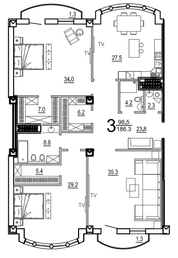 3-кімнатна 186.3 м² в КБ Biarritz від 53 800 грн/м², Одеса
