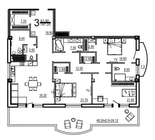 3-кімнатна 197.2 м² в КБ Biarritz від 53 800 грн/м², Одеса