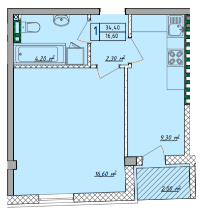 1-комнатная 34.4 м² в ЖК Рождественский от 31 950 грн/м², Одесса
