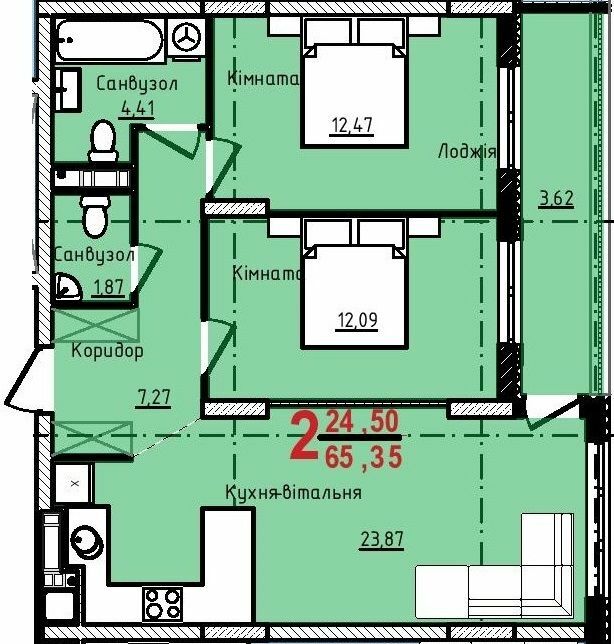 2-кімнатна 65.35 м² в ЖК Континент від 25 500 грн/м², с. Сокільники