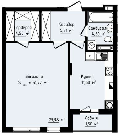 1-комнатная 51.77 м² в ЖК Globus Premium от 40 350 грн/м², Львов