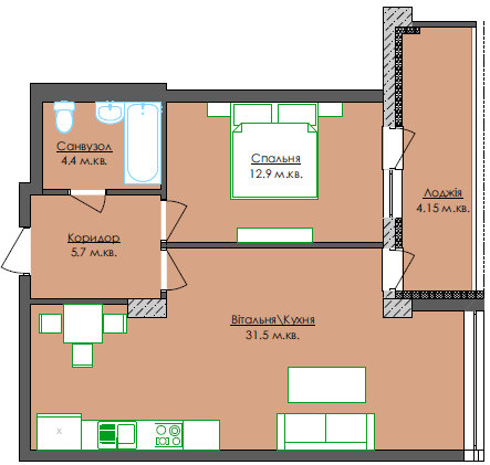 1-комнатная 58.65 м² в ЖК Park Tower от 33 600 грн/м², Львов