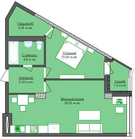 1-комнатная 59.9 м² в ЖК Park Tower от 33 600 грн/м², Львов