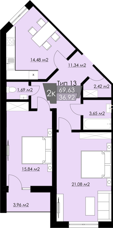 2-кімнатна 69.63 м² в ЖК Resident Hall від 20 150 грн/м², Львів