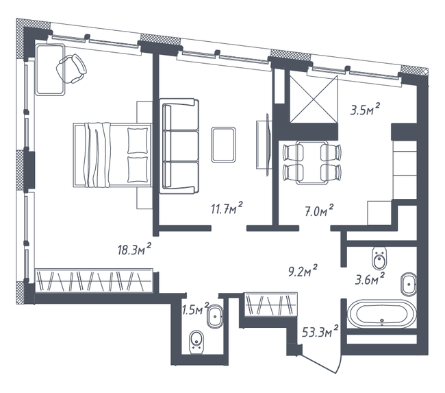 2-кімнатна 54.8 м² в ЖК Там Там від 18 500 грн/м², Львів