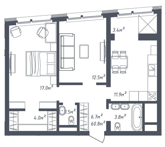 2-кімнатна 60.8 м² в ЖК Там Там від 18 500 грн/м², Львів