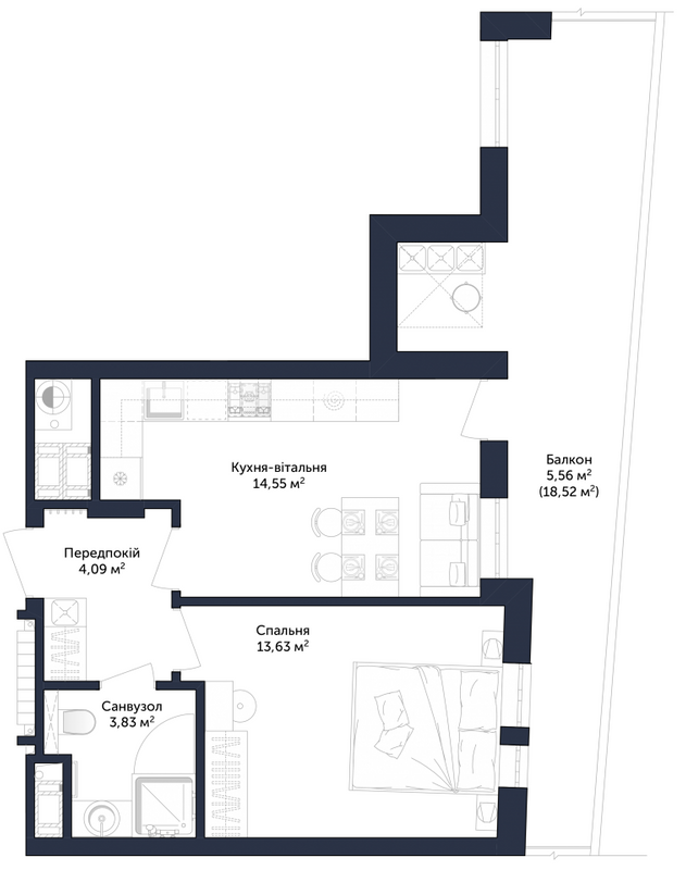 1-комнатная 41.66 м² в ЖК Viking Park от 29 900 грн/м², Львов