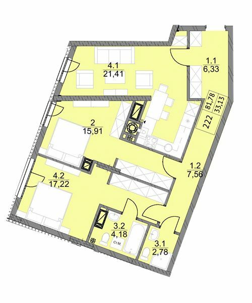 2-комнатная 81.78 м² в ЖК Яркий Львов от 20 900 грн/м², Львов
