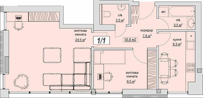 2-кімнатна 55.9 м² в ЖК Grand Village від забудовника, с. Сокільники