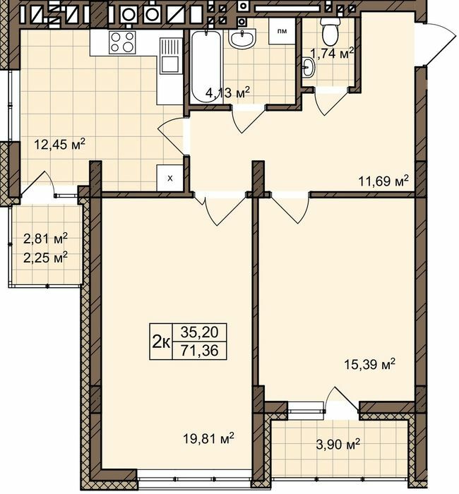 2-комнатная 71.36 м² в ЖК ул. Пасечная, 25А от 26 850 грн/м², Львов