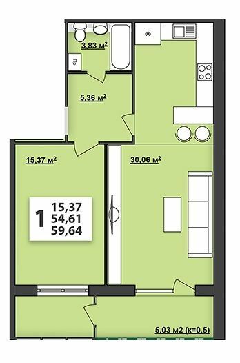 2-кімнатна 59.64 м² в ЖК М'ята Авеню від 14 200 грн/м², м. Винники