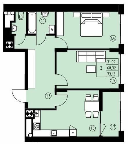 2-комнатная 73.13 м² в ЖК ул. Навроцкого, 31 от 18 950 грн/м², Львов