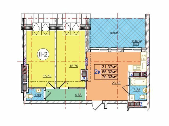 2-кімнатна 70.33 м² в ЖК на вул. Перфецького від 24 200 грн/м², Львів