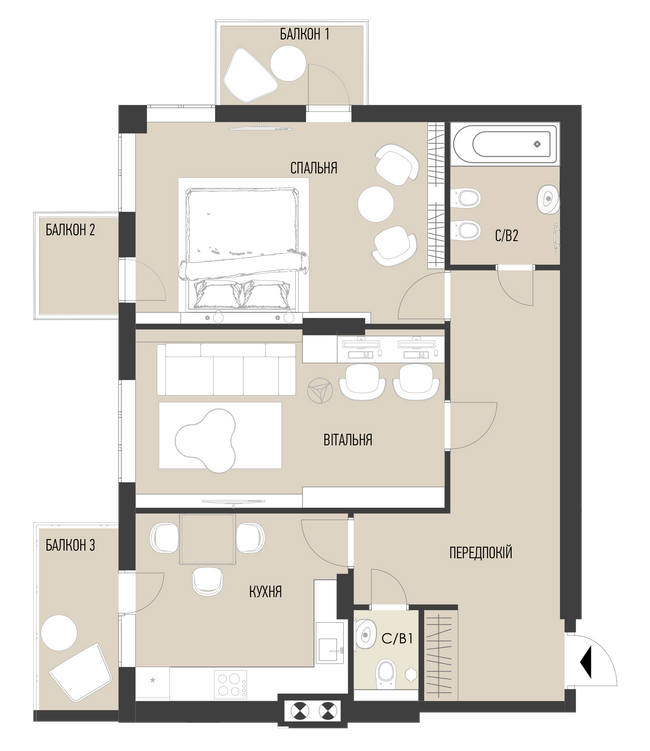 2-комнатная 76.8 м² в КД Люксембург от застройщика, Львов