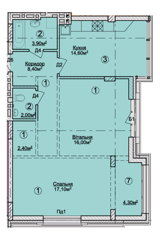 2-кімнатна 72.1 м² в КБ Rezydencja Zalizna Voda від 47 200 грн/м², Львів