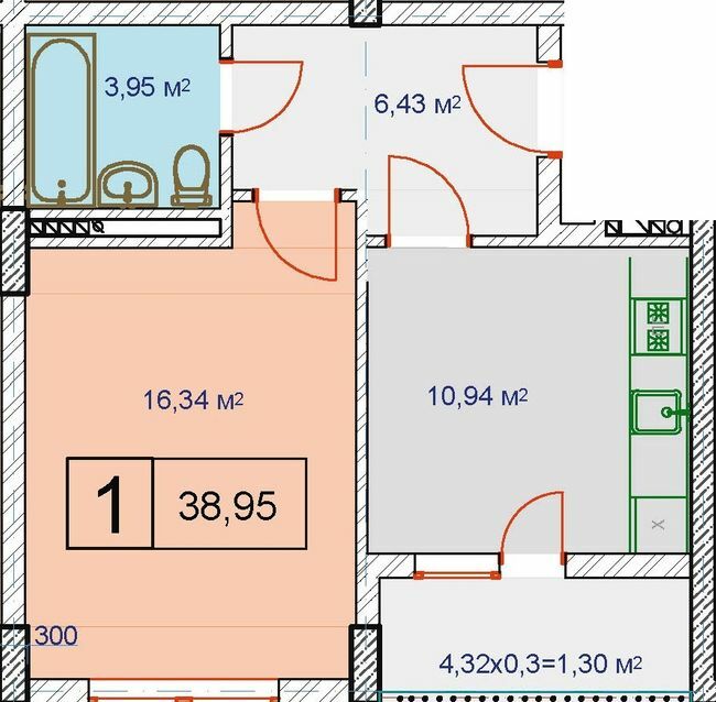 1-комнатная 38.95 м² в ЖК на ул. Расточье, 122 от застройщика, Львов