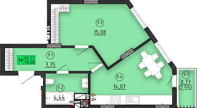 1-комнатная 42.11 м² в ЖК ул. Длинная, 30А от застройщика, Львов