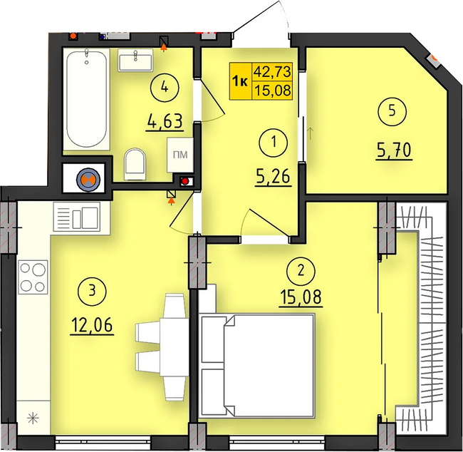 1-комнатная 42.73 м² в ЖК ул. Длинная, 30А от застройщика, Львов