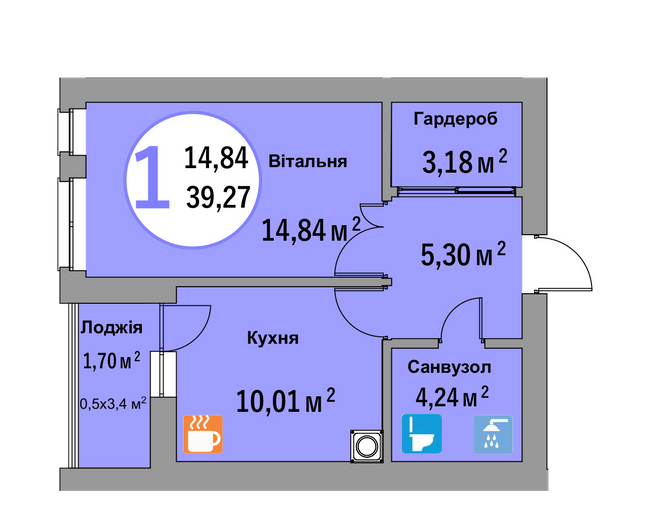 1-комнатная 39.27 м² в ЖК Эко-дом на Батуринской от застройщика, Львов