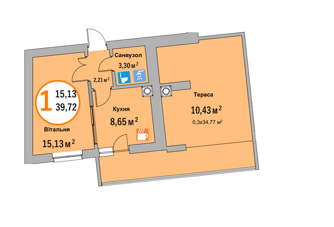 1-комнатная 39.72 м² в ЖК Эко-дом на Батуринской от 37 800 грн/м², Львов