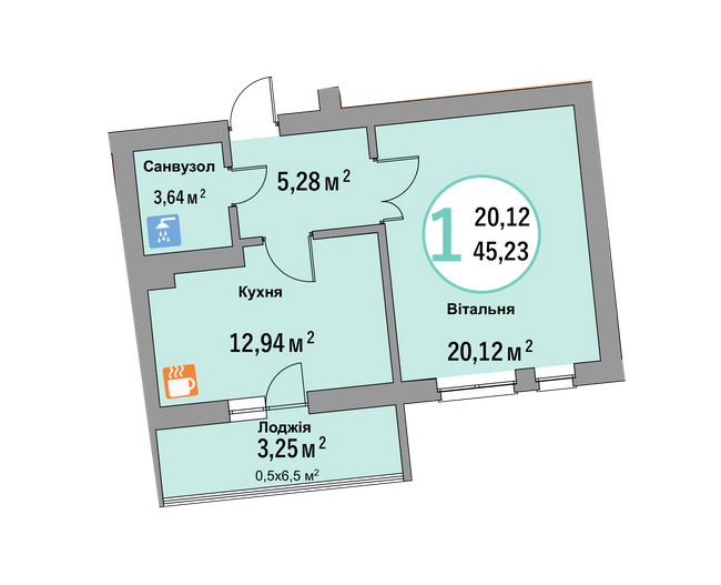 1-комнатная 45.23 м² в ЖК Эко-дом на Батуринской от застройщика, Львов