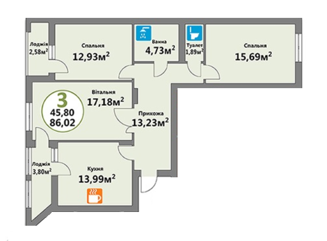 3-кімнатна 86.02 м² в ЖК Еко-дім на Мечникова 3 від 29 000 грн/м², Львів