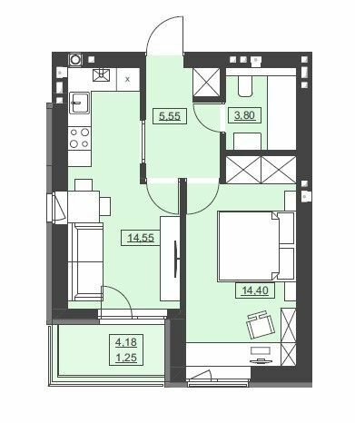 1-кімнатна 39.55 м² в ЖК Святий Миколай від 16 950 грн/м², м. Бібрка