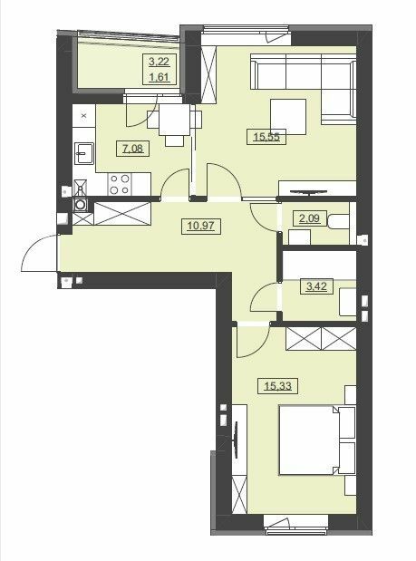 2-кімнатна 56.05 м² в ЖК Святий Миколай від 16 950 грн/м², м. Бібрка