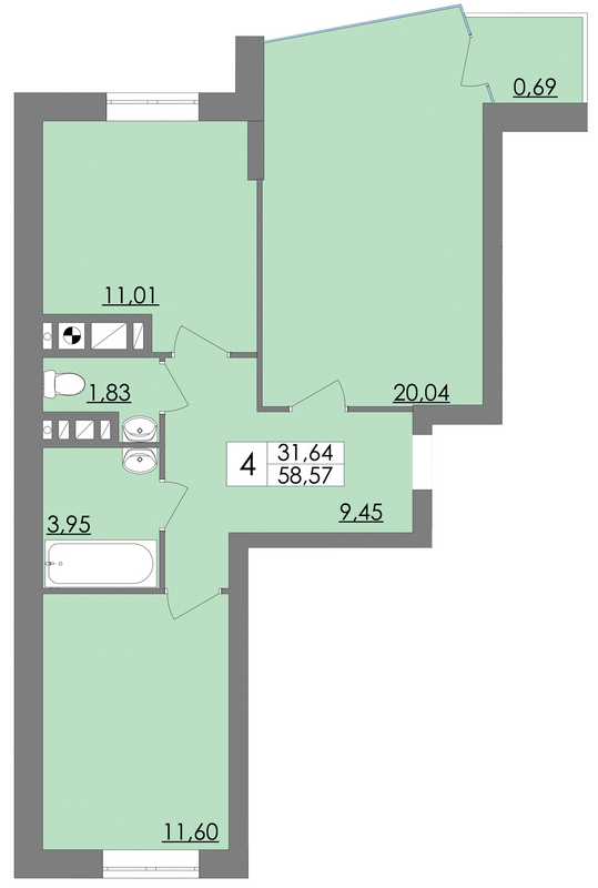 2-комнатная 58.57 м² в ЖК Соната от 15 500 грн/м², Львов