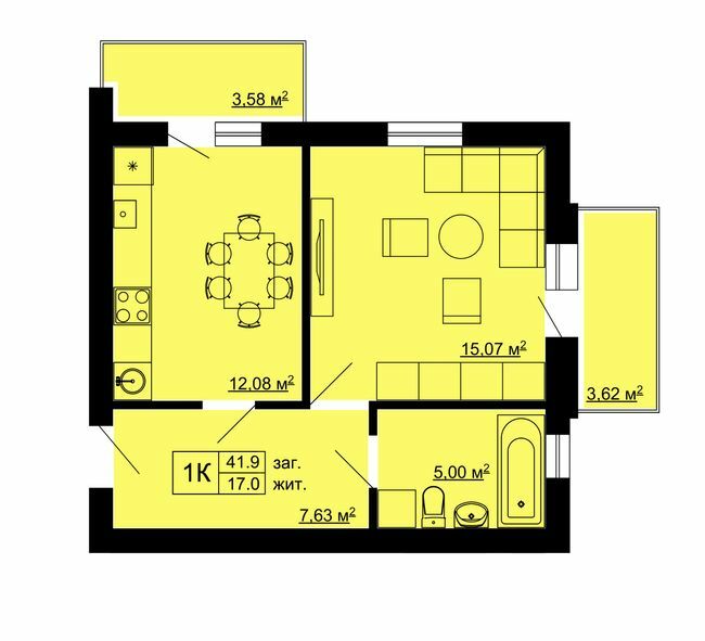 1-комнатная 41.9 м² в ЖК Південний от 15 000 грн/м², с. Сокольники