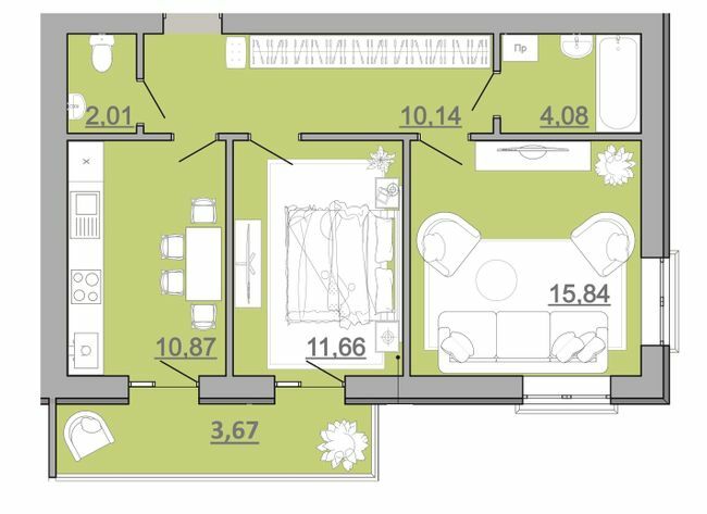 2-комнатная 58.27 м² в ЖК Місто Комфорту на Лісневицькій от застройщика, г. Пустомыты