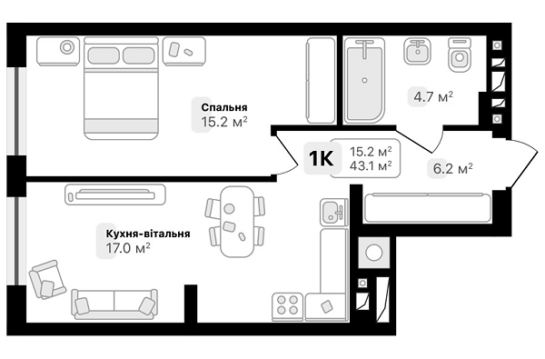 1-комнатная 43.1 м² в ЖК Auroom City от 19 050 грн/м², Львов