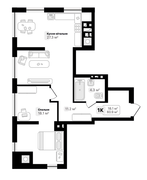 1-комнатная 60.9 м² в ЖК Auroom City от 19 050 грн/м², Львов