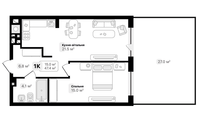 1-комнатная 47.4 м² в ЖК Auroom City от 19 000 грн/м², Львов