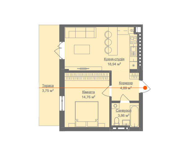 1-комнатная 45.55 м² в ЖК Этно Дом от 13 900 грн/м², с. Горишний